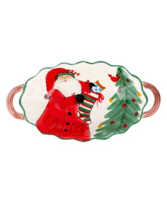 VIETRI Old St. Nick Handled Scalloped Oval Bowl
