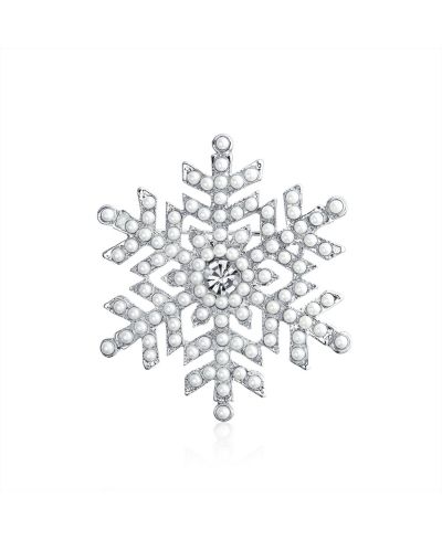 Bling Jewelry рождественская брошь-значок в виде снежинки с белым искусственным жемчугом