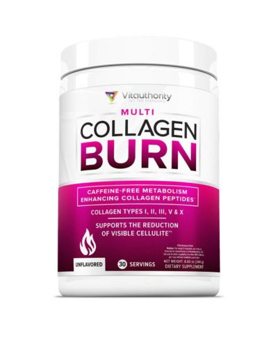 Vitauthority Multi Collagen Burn Powder, Hydrolyzed Collagen Peptides Powder with Types I II III V X for Weight Loss Support, Unflavored 30 Servings