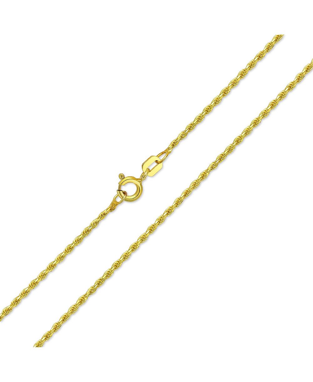Золоченое серебряное плетеное ожерелье Bling Jewelry 2MM 030 Gauge Strong Gold Plated Sterling Silver Rope Link Chain 16 20 24 Inch