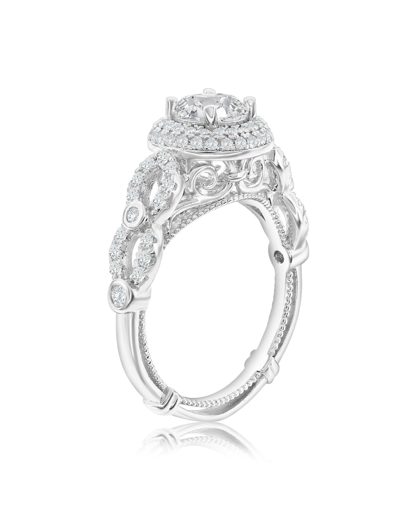 Кольцо Suzy Levian Sterling Silver Cubic Zirconia Pave Halo Round Center Stone