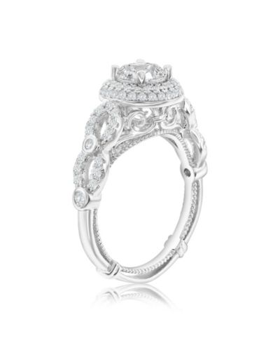 Кольцо Suzy Levian Sterling Silver Cubic Zirconia Pave Halo Round Center Stone