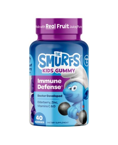 Детские жевательные витамины Smurfs Immune Support - черная черника, витамин C и цинк, 40 шт