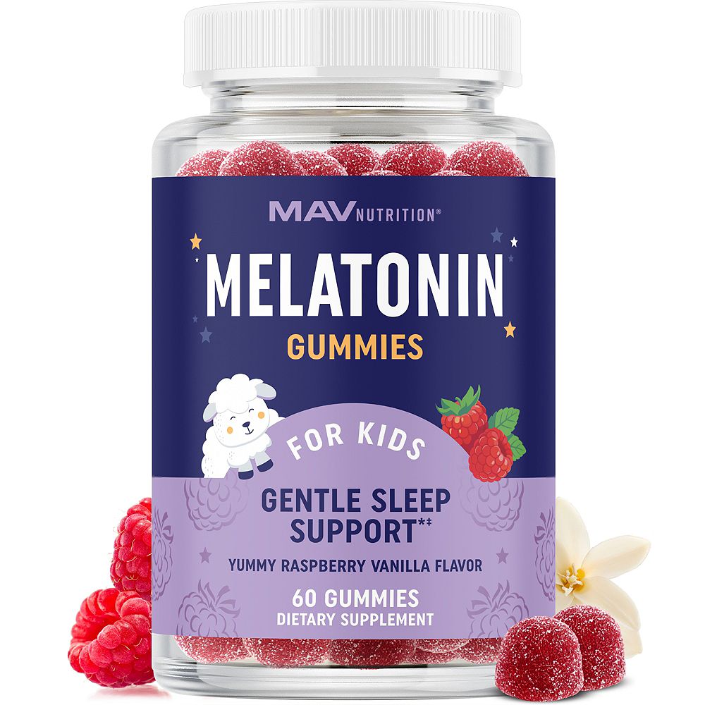 MAV Nutrition Melatonin Gummies for Kids, Premium Melatonin Gummies for Improve Sleep Quality with Chamomile & Lemon Balm, Raspberry Flavor, MAV Nutrition, 60ct