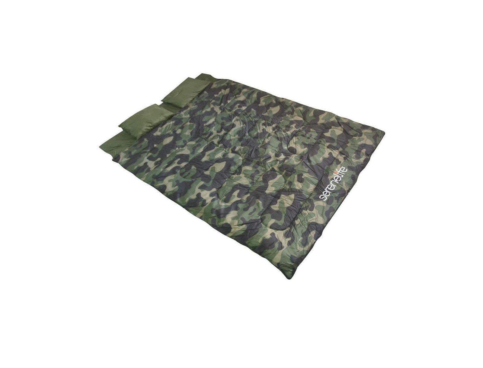 SereneLife Double Sleeping Bag With Two Pillows and Carrying Bag (Camouflage)