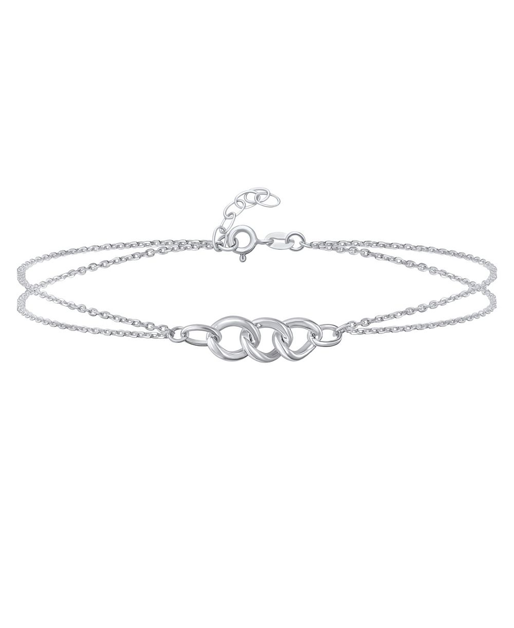 Bling Jewelry Interlocking Trio Chain Anklet Charm Ankle Strand Bracelet Sterling Silver