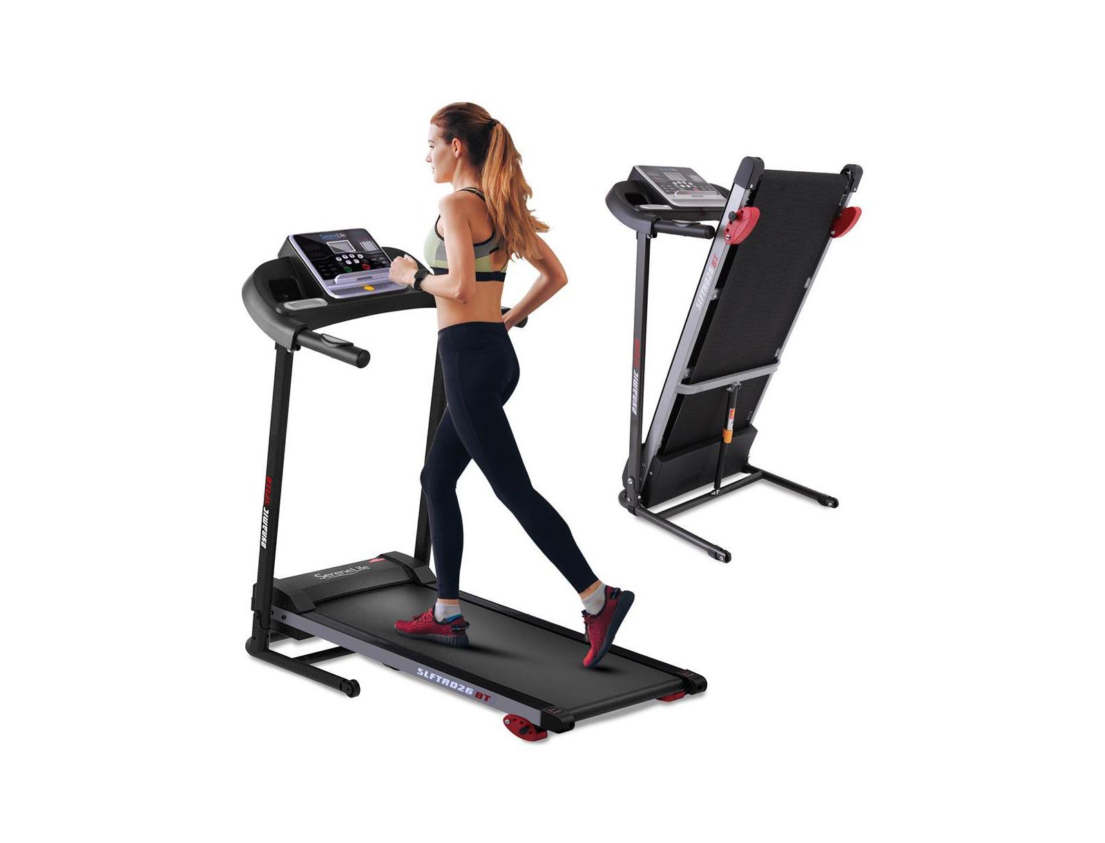SereneLife Foldable Motorized Treadmill with 12 Pre-set Programs and Bluetooth Connectivity SLFTRD26BT