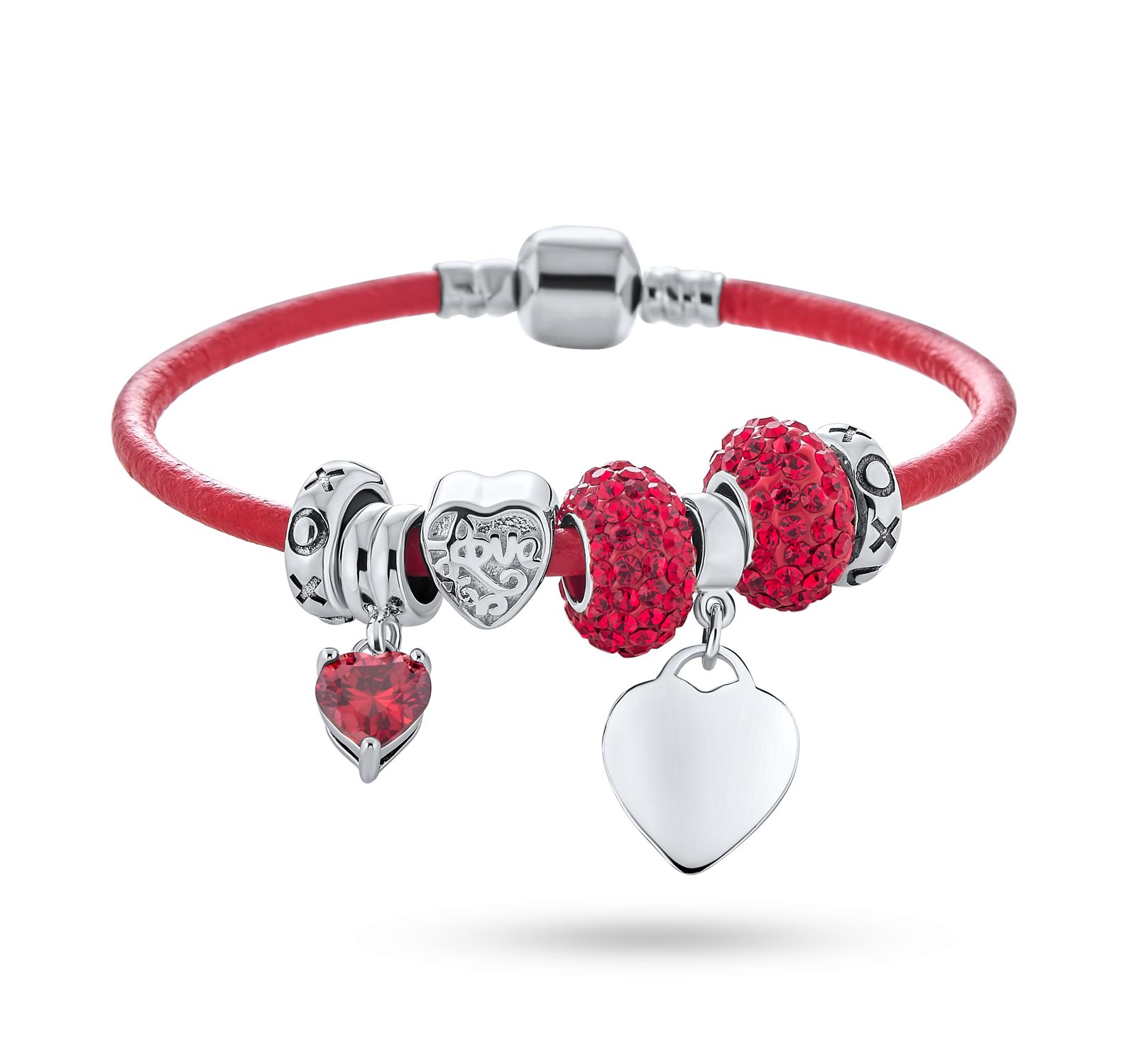 Браслет Bling Jewelry Heart Lover Couples Valentine Charm с кожаным ремешком