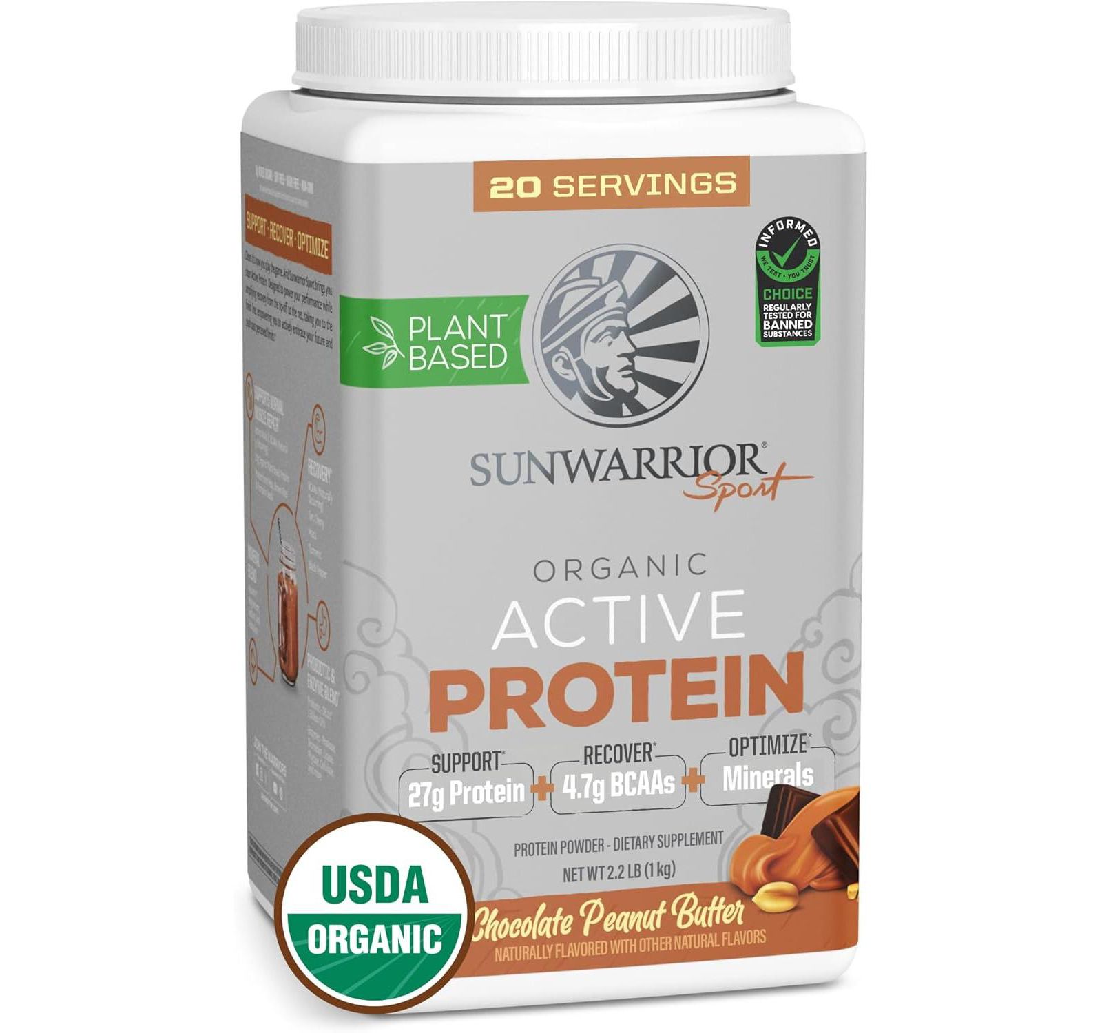 Растительный протеин Sunwarrior Active, шоколад с арахисовой пастой, 1kg