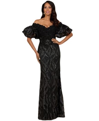 Женское вечернее платье Lara Off Shoulder Mermaid Beaded с многослойными рукавами