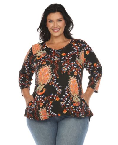 White Mark Plus Size Vibrant Boho Swing Top