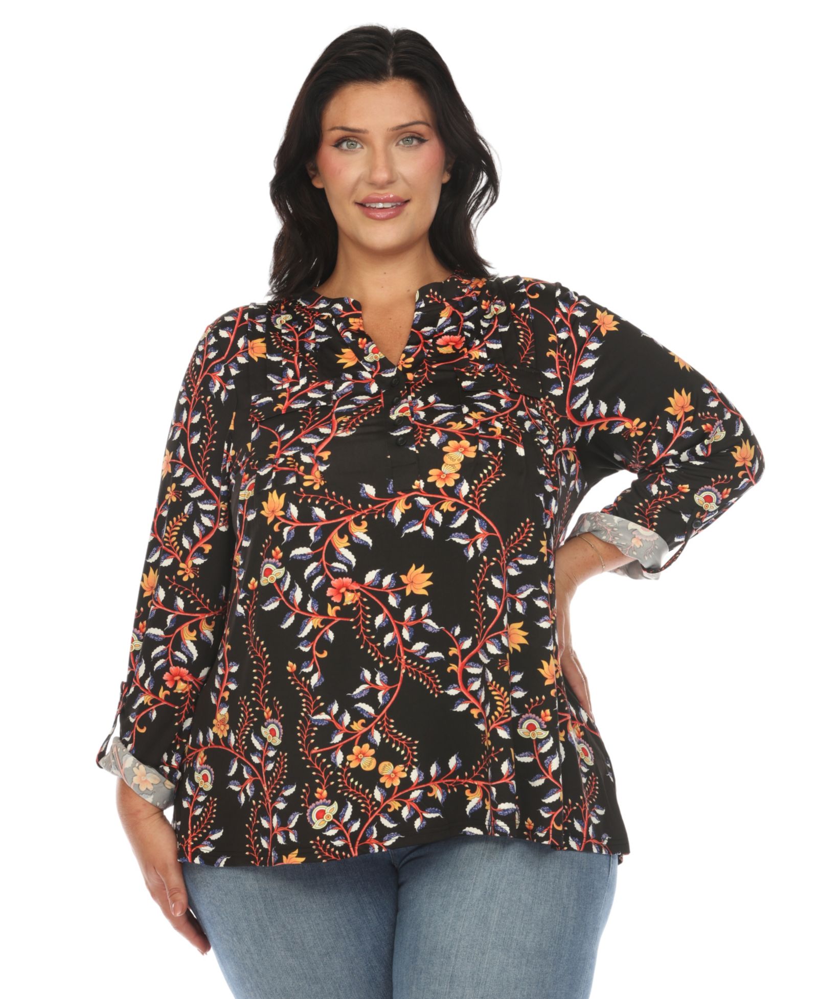 White Mark Женский туник Plus Size Paisley Button Front Tunic Top