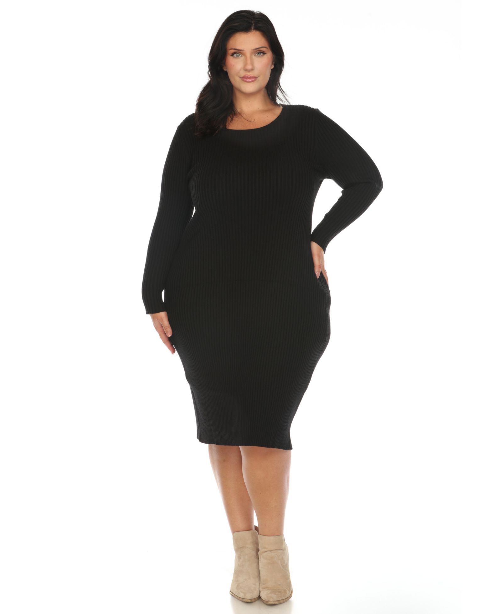 White Mark Plus Size Rib Midi Sweater Dress