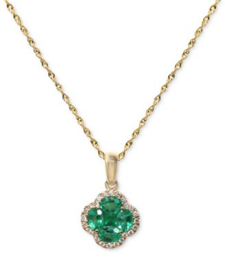 Подвеска-кулон Clover Halo Cluster с изумрудом (5/8 ct. t.w.) и бриллиантом (1/10 ct. t.w.) в 14k золоте, 16" + 2" удлинитель