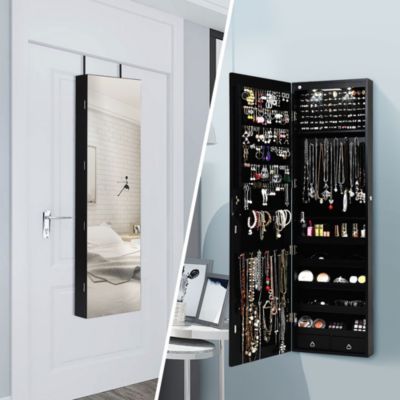 Mirrored Jewelry Cabinet Jewelry Organizer w/2 LED Lights