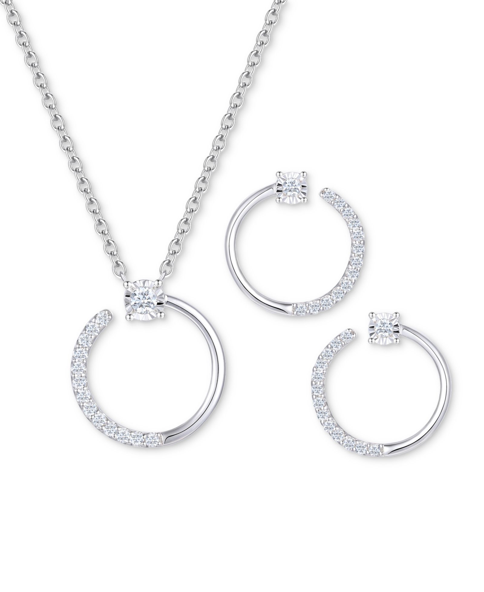 Набор из 2-х изделий: подвеска Diamond Circle и серьги в комплекте из стерлингового серебра