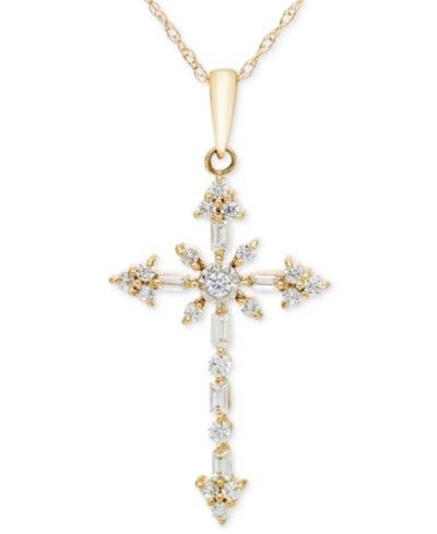 Ожерелье Macy's Diamond Round & Baguette Cross