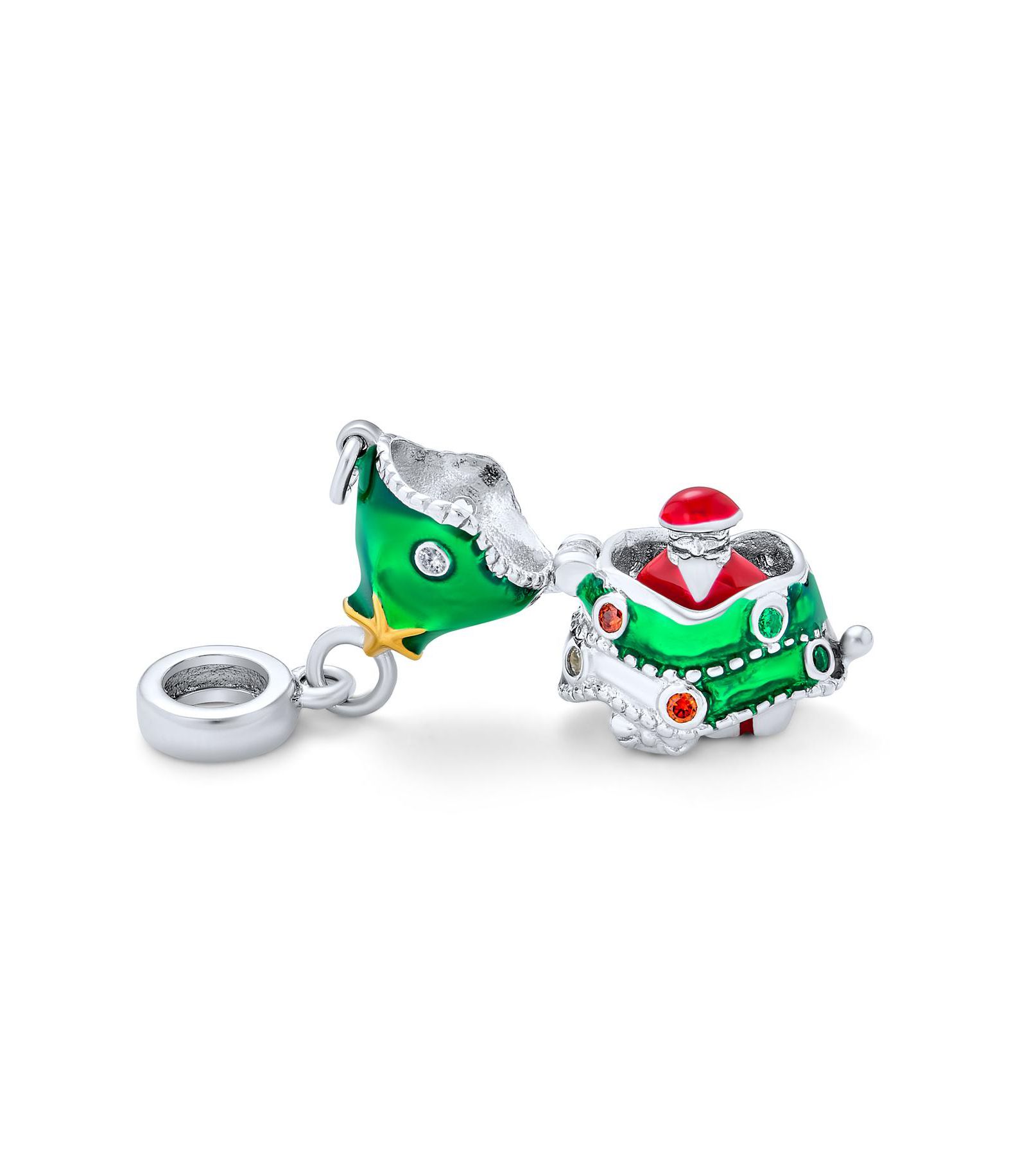 Bling Jewelry Green Christmas Tree Dangle Charm Bead for Bracelet .925 Sterling Silver