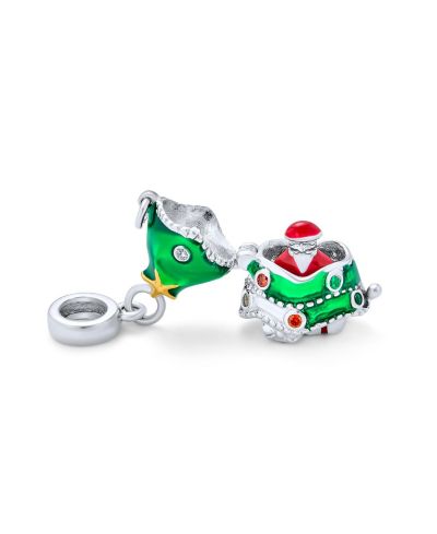 Bling Jewelry Green Christmas Tree Dangle Charm Bead for Bracelet .925 Sterling Silver