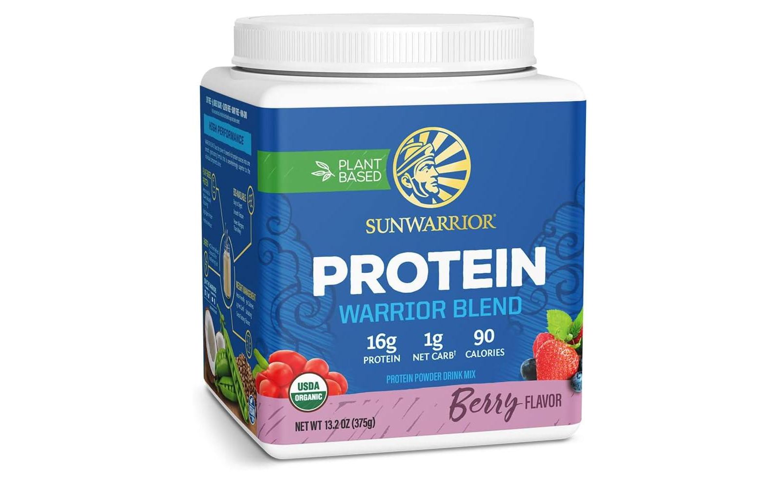 Warrior Blend Protein, Plant-Based Organic Protein Powder, Berry, Sunwarrior, 375gm