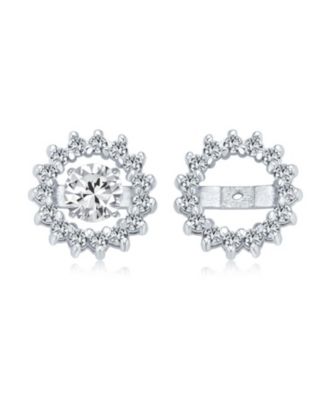 Bling Jewelry .925 Sterling Silver Removable Clear CZ Halo Earring Jackets for Studs Cubic Zirconia Rhodium Plated