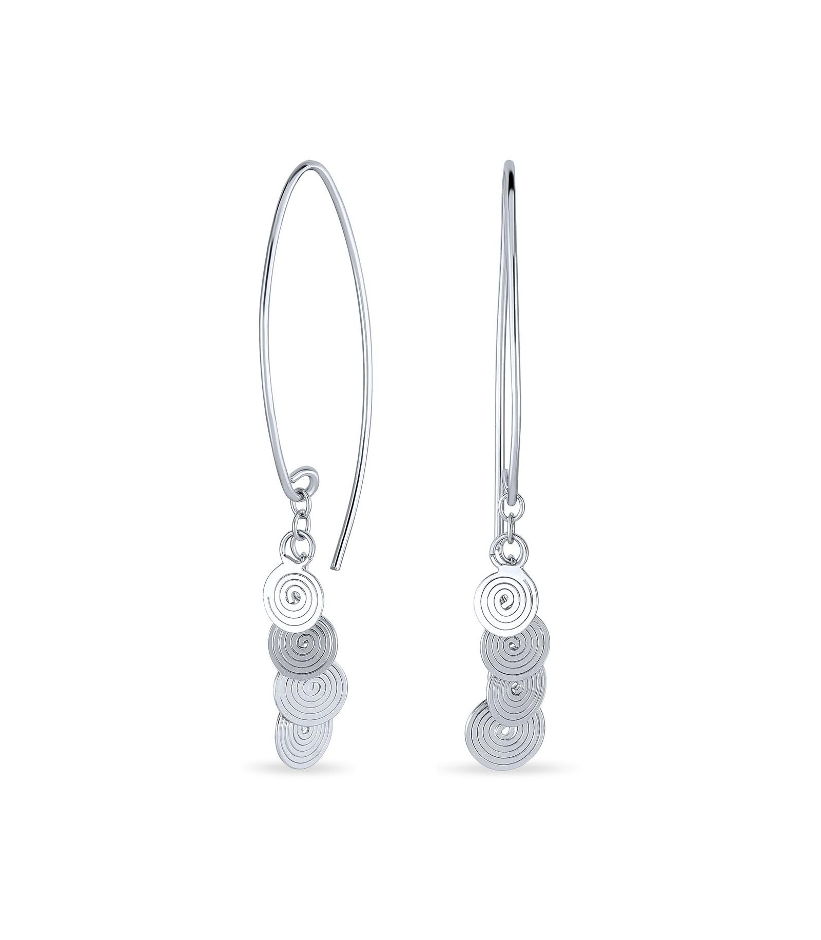Bling Jewelry Geometric Swirl Dangle Multi Sequin Threader Earrings .925 Sterling Silver