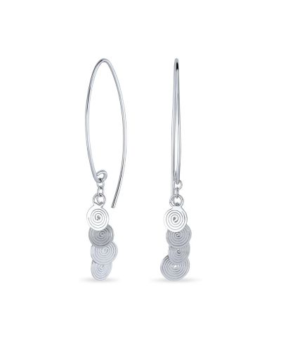 Bling Jewelry Geometric Swirl Dangle Multi Sequin Threader Earrings .925 Sterling Silver