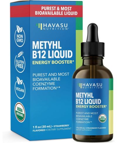 Жидкие капли Methyl B12 Energy Booster, витаминный энергетический заряд, клубничный вкус, Havasu Nutrition, 1 fl oz