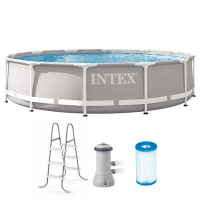 Intex 12 Foot Prism Frame Above Ground Swimming Pool with Pump and Pool Ladder