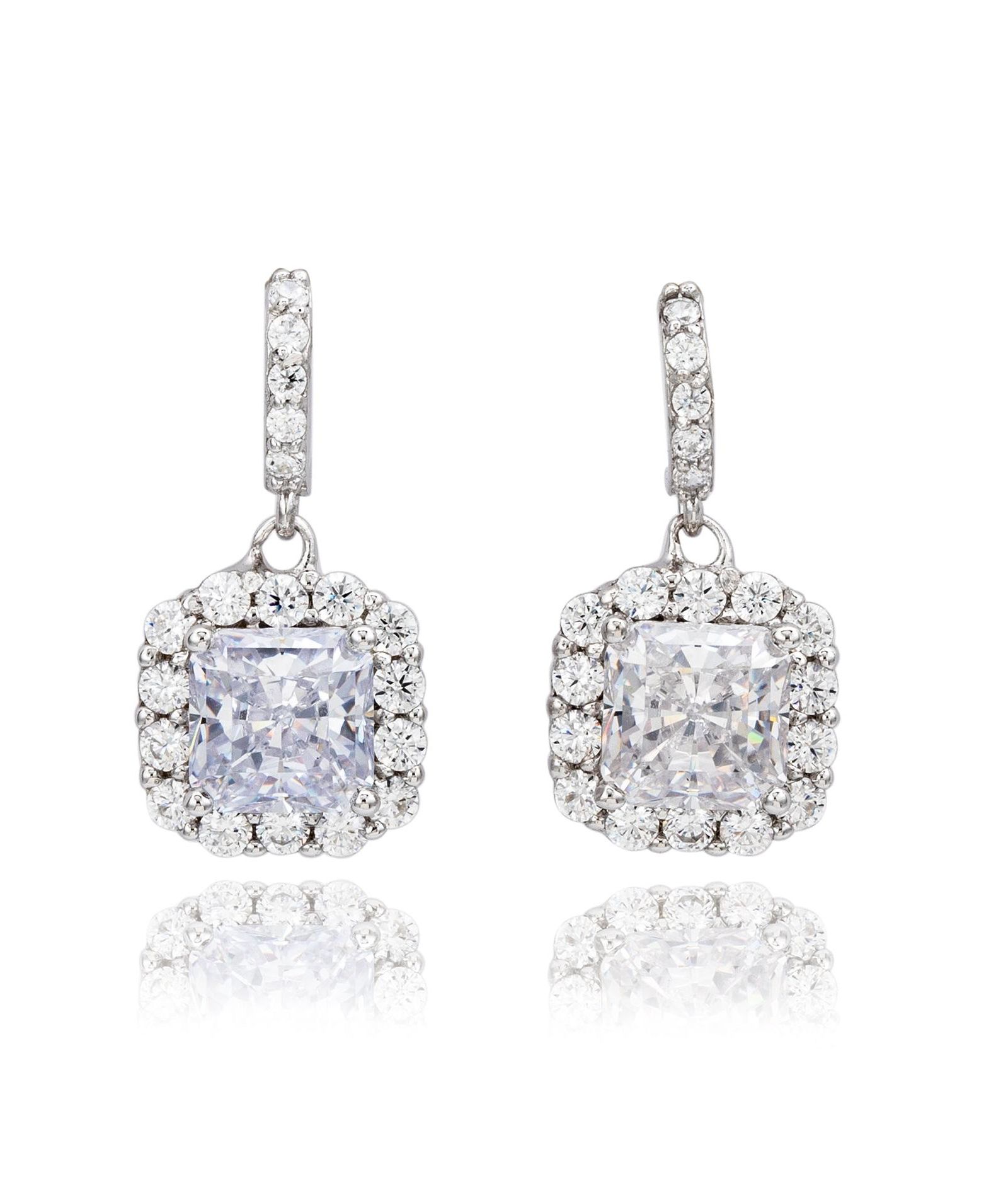 Серьги Suzy Levian Sterling Silver White Cubic Zirconia Asscher Cut Drop