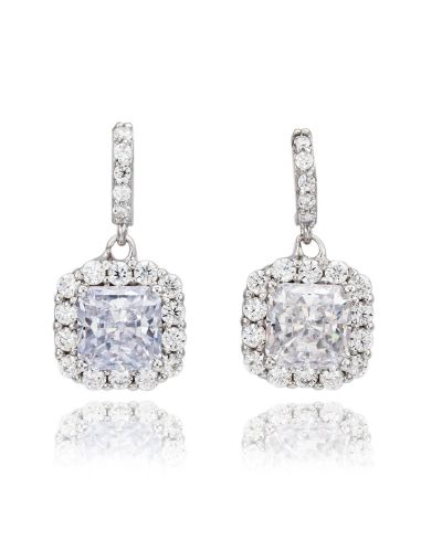 Серьги Suzy Levian Sterling Silver White Cubic Zirconia Asscher Cut Drop