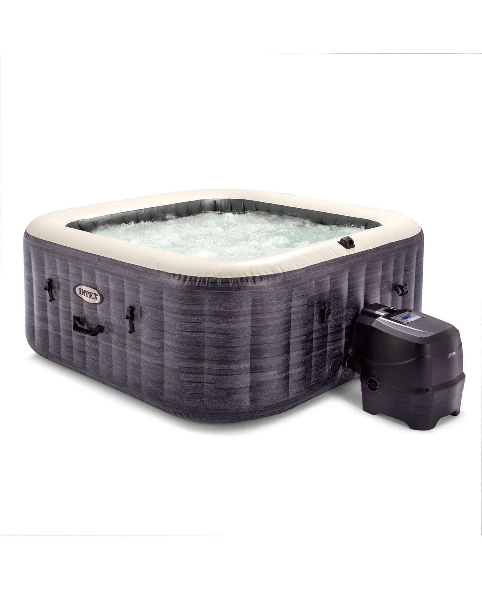 Intex PureSpa Plus Greystone 4 Person Inflatable Square Hot Tub Spa, 69 x 28"
