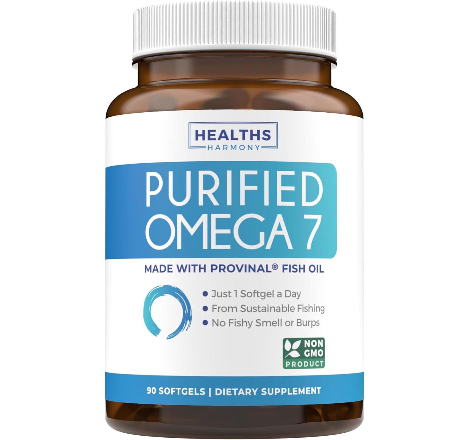 Purified Omega 7 Softgel Capsules, Provinal Sustainable Peruvian Anchovy Fish Oil Supplement, Health's Harmony, 90ct