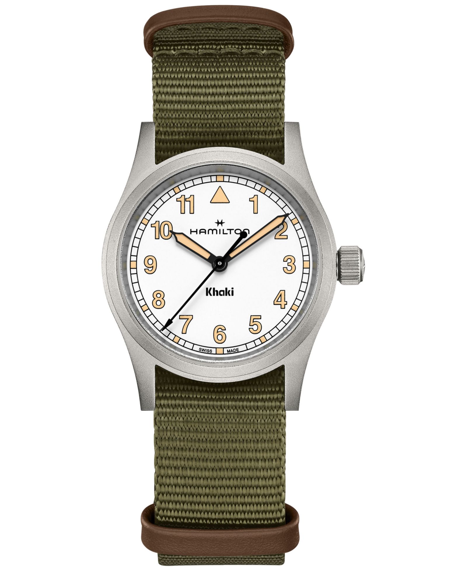 Женские часы Hamilton Swiss Khaki Field Green с текстичным ремешком 33mm