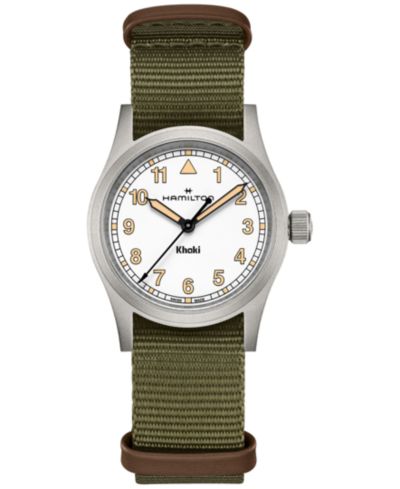 Женские часы Hamilton Swiss Khaki Field Green с текстичным ремешком 33mm