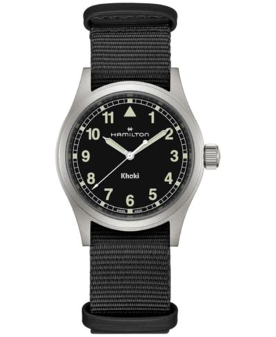 Hamilton Men's Swiss Khaki Field Black Textile Strap Watch 38mm