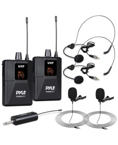Беспроводной комплект микрофонов Pyle Dual Headset с петличным микрофоном и поясным передатчиком