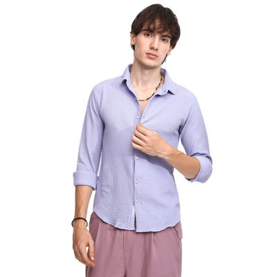 Men's Icy Blue Embossed Micro Check Shirt