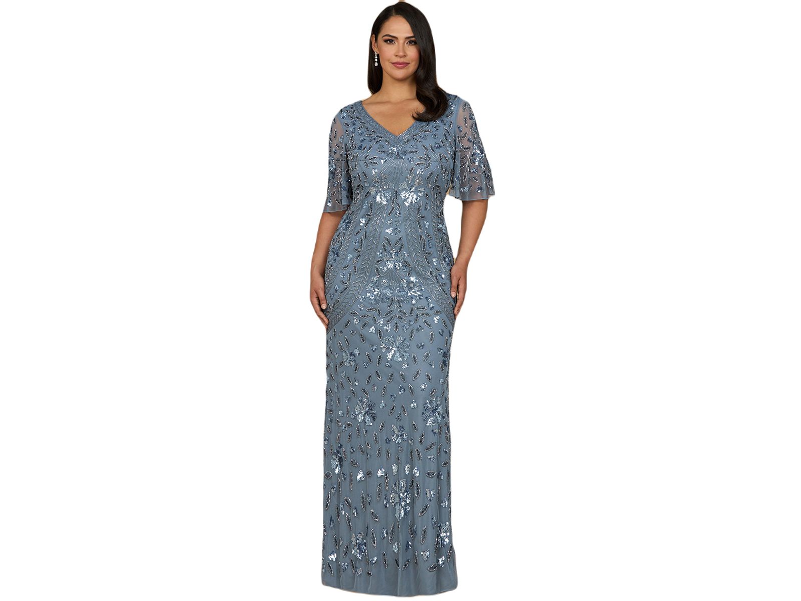 Lara Women's V-Neck, Cape Sleeve Beaded Gown
