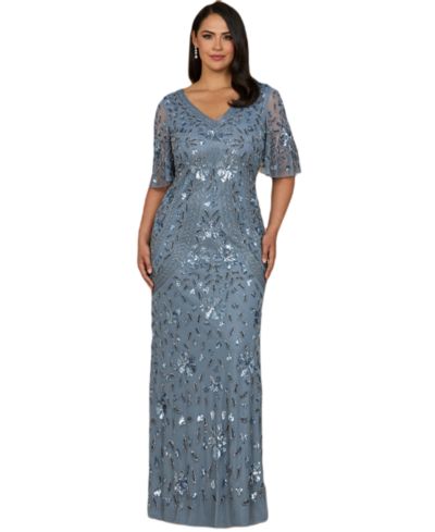 Lara Women's V-Neck, Cape Sleeve Beaded Gown
