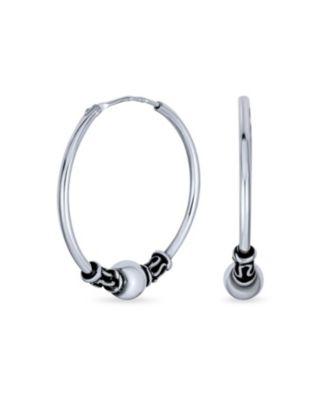 Bling Jewelry Balinese Bead Bali Endless Hoop Earrings 1" Oxidized .925 Sterling Silver