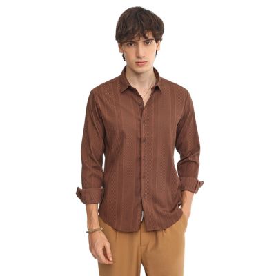 Мужская рубашка Campus Sutra Chocolate Brown Mesh-Textured Knit