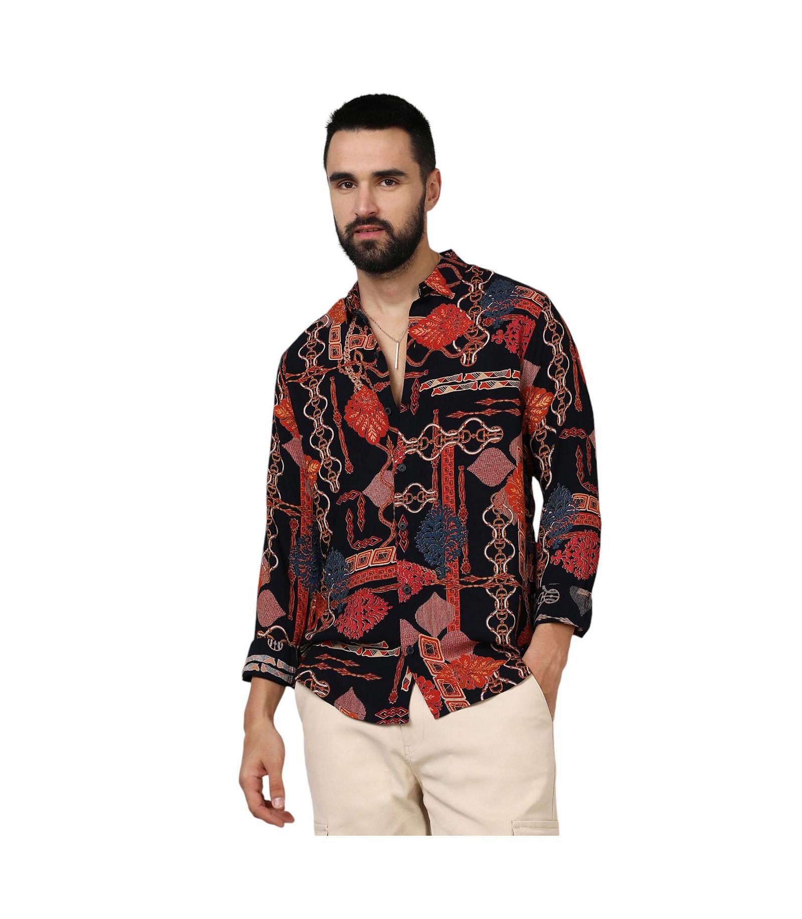 Campus Sutra Men's Crimson Red & Navy Blue Artistic Block Shirt