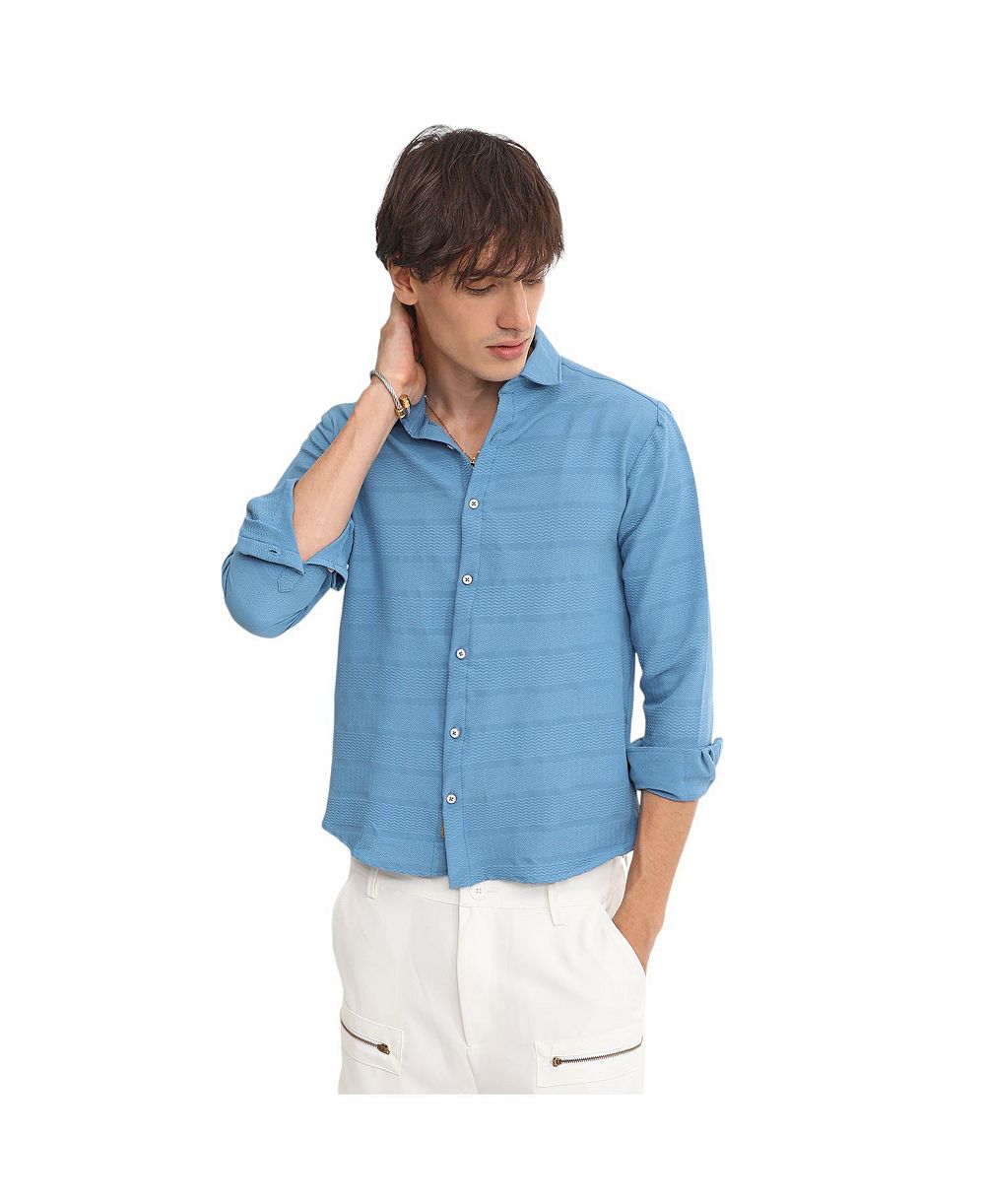 Мужская рубашка Campus Sutra Sky Blue Chevron-Textured