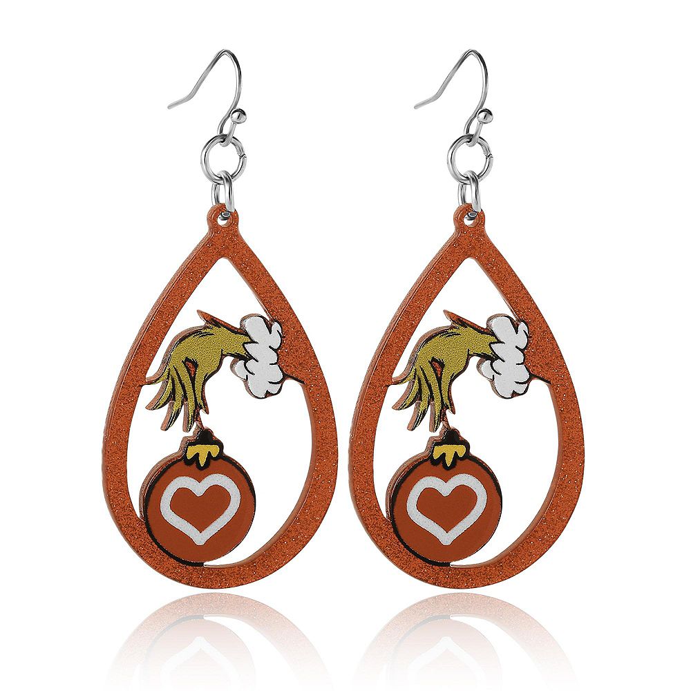 Dr. Seuss Grinch Hand Heart Ornament Dangle Earrings