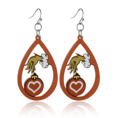 Dr. Seuss Grinch Hand Heart Ornament Dangle Earrings