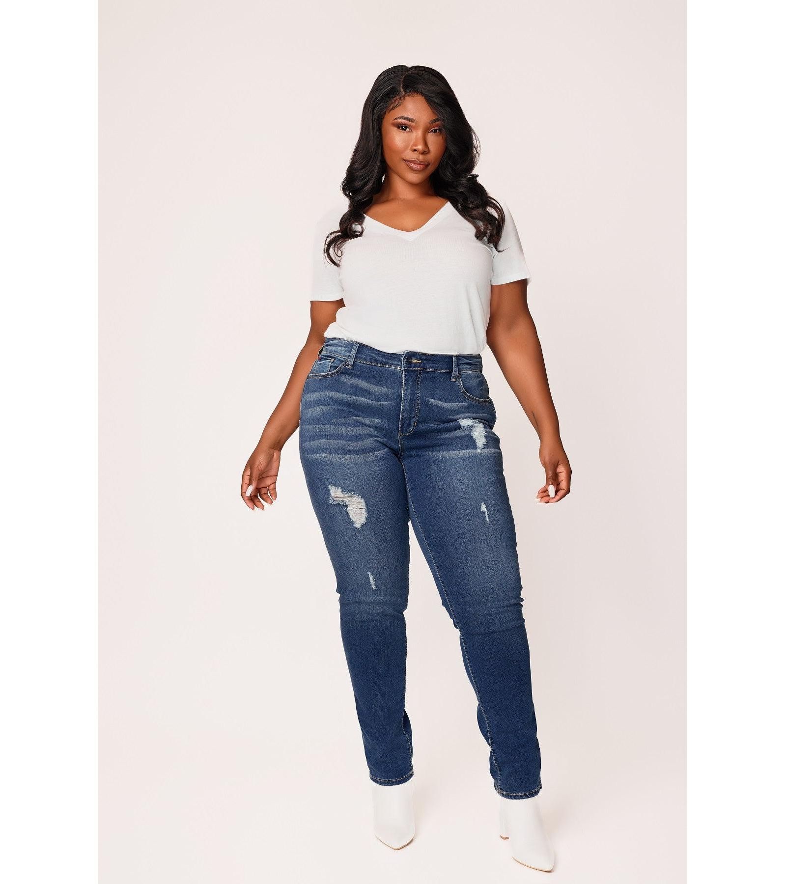 SLINK Jeans Plus Size Denim High Rise Boyfriend Jeans Rolled in 28" Inseam