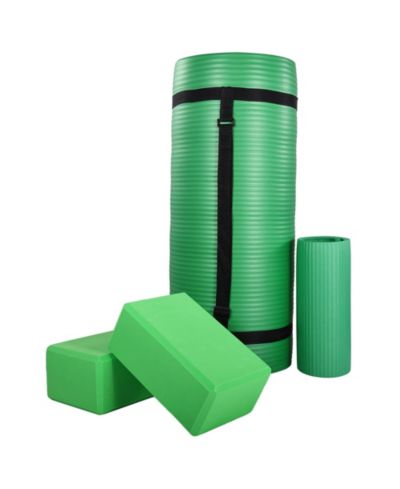 BalanceFrom Fitness 71"x24" Anti Tear Yoga Mat w/Strap, Knee Pad and Blocks, Green