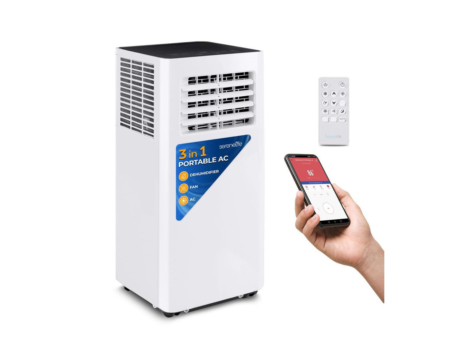 SereneLife Portable Air Conditioner, 8,000 BTU, Built-in Dehumidifier & Fan