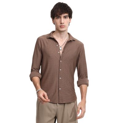 Рубашка Campus Sutra Men's Mocha Brown Hive-Textured